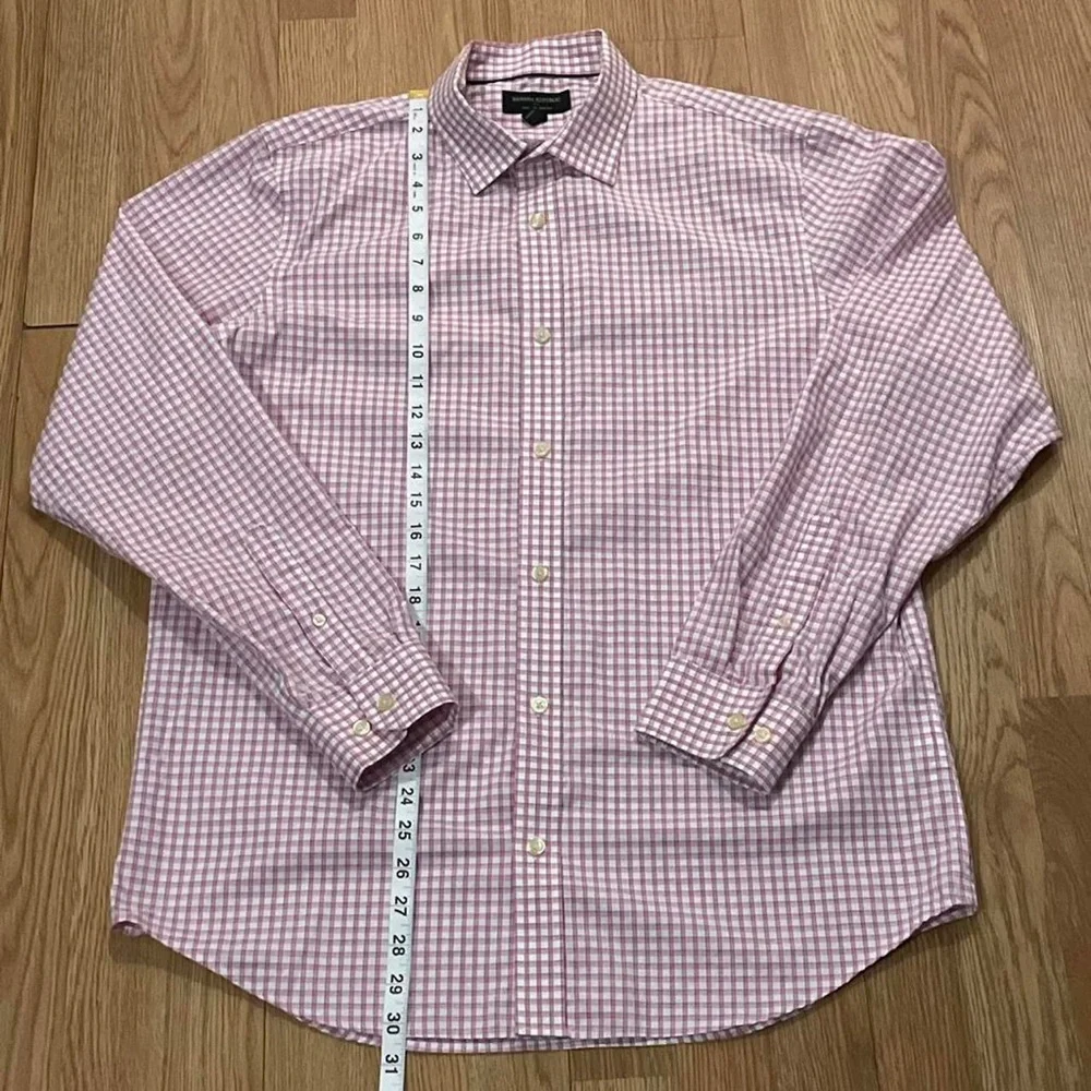Banana Republic Men’s Large 16/16.5x34/35 Long Sleeve Button Shirt Pink Plaid